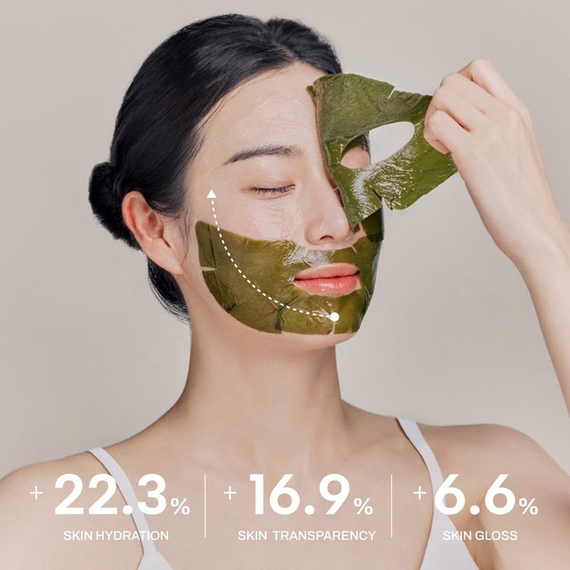 Whamisa Organic Algae Kelp Facial Sheet Mask, De-Puffing, Deep Hydration, Soothing, Moisturizing, Postbiotics, Fermentation (5 PCS/Pack) - Image 4